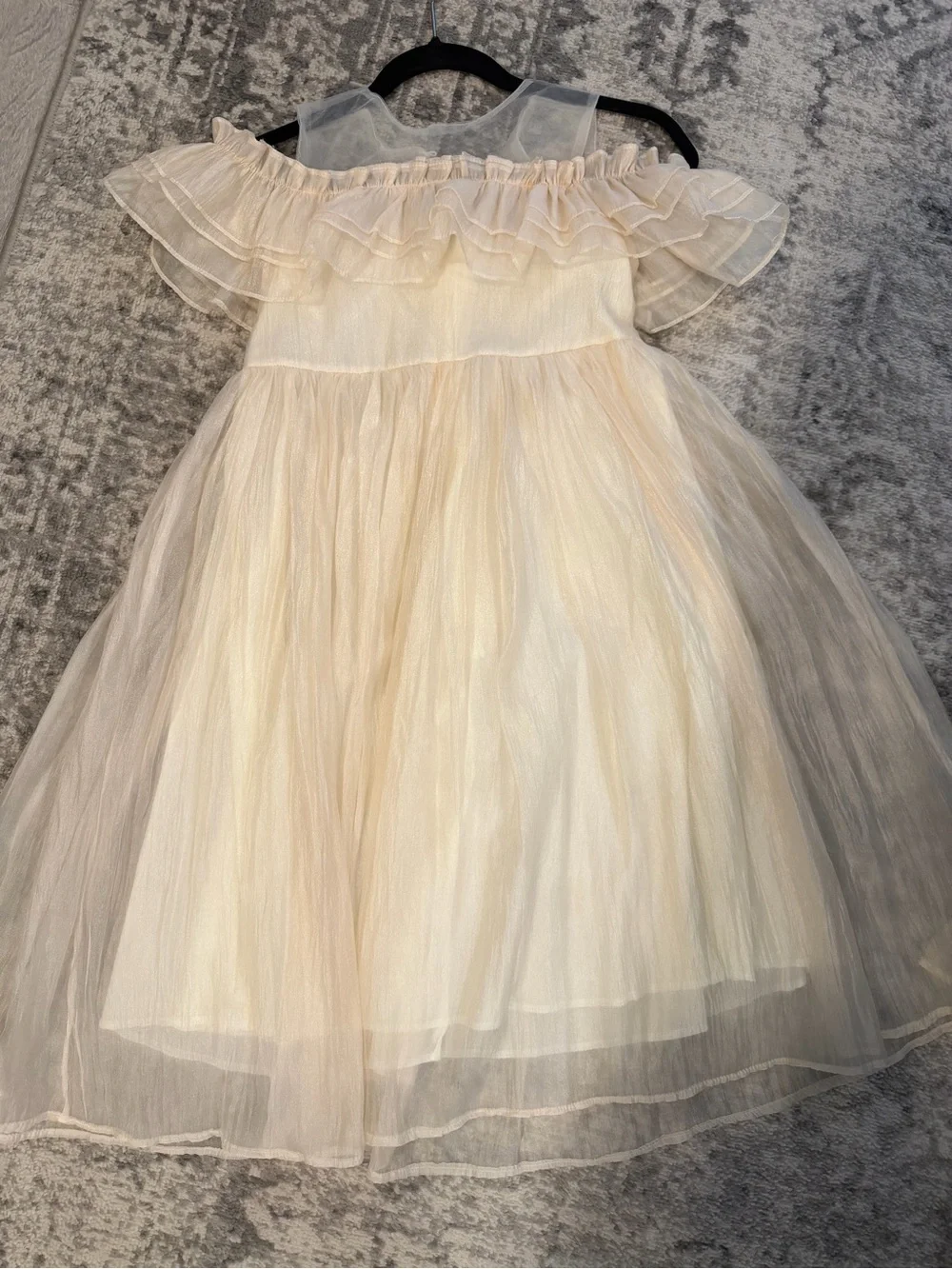 Ivory Ruffled Off-Shoulder Tulle Dress - Picture 3 of 3